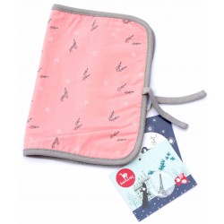 carnet de santé en coton bio imprimé rose et blanc